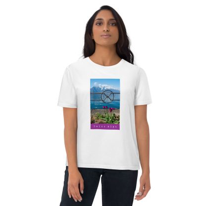 Purple Tulips & Swiss Alps Organic Cotton T-Shirt - Image 4